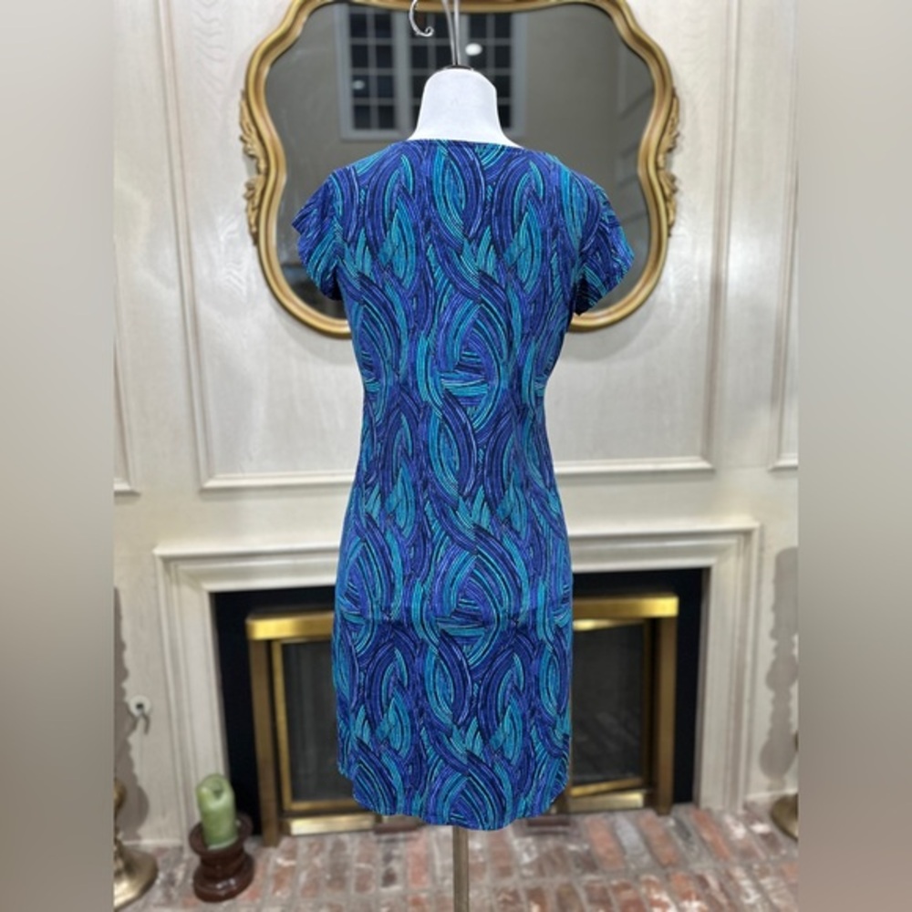L.L.Bean Women’s Swim Dress S Blue Teal Wave Print UPF 50+ Stretchy - Picture 5 of 7